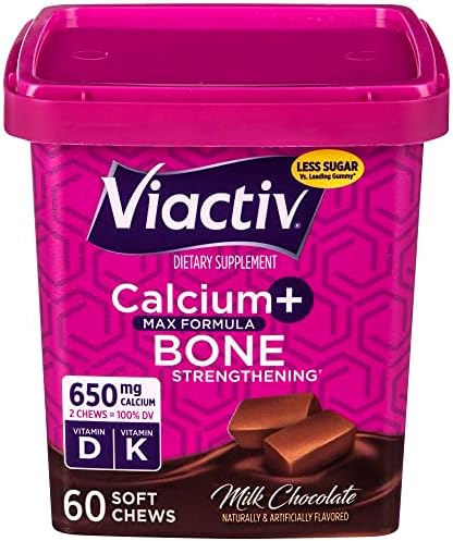 Viactiv Calcium +Vitamin D3 Supplement Soft Chews, Milk Chocolate, 60 Chews - Calcium Dietary Supplement for Bone Health