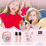 Mini Karaoke Machine for Kids, Portable Bluetooth Speaker with 2 Wireless Microphones, Toys Gifts for Girls Ages 4, 5, 6, 7, 8, 9, 10, 11, 12+ Year Old Birthday Gift Parties Christmas (Pink 2 Mics)