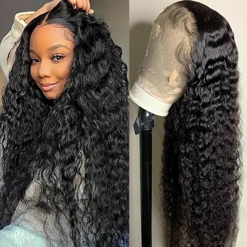 26 Inch Deep Wave Lace Front Wigs Human Hair 13x6 HD Transparent Lace Front Wigs Human Hair 210% Density Deep Curly Human Hair Wig Pre Plucked Deep Wave Frontal Wigs with Baby Hair