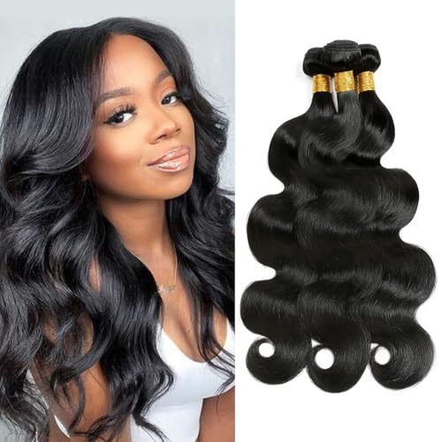12A Human Hair Bundles Body Wave Bundles Human Hair 14 14 14 Inch 100% Unprocessed Brazilian Virgin Hair Body Wave 3 Bundles Human Hair Extensions for Black Women Natural Color