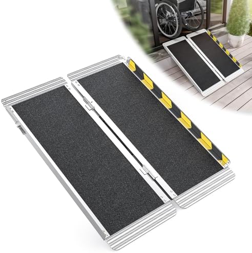 3 Feet Portable Wheelchair Ramp, 600 LBS Capacity Folding Aluminum Threshold Ramp with Anti-Slip Surface, Mobility Access Handicap Ramp for Home Steps, Doorway, Stairs, Doorways, Scooter