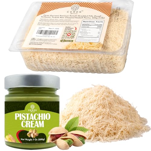 Premium Kataifi Shredded Fillo Dough & Pistachio Butter Spread Bundle for Viral Dubai Chocolate – Authentic Turkish Raw Chopped Kataifi Pastry (500g) and Sweet Pistachio Nut Cream (7.76 Oz), Ideal for Kunafa, Baklava, and Gourmet Desserts