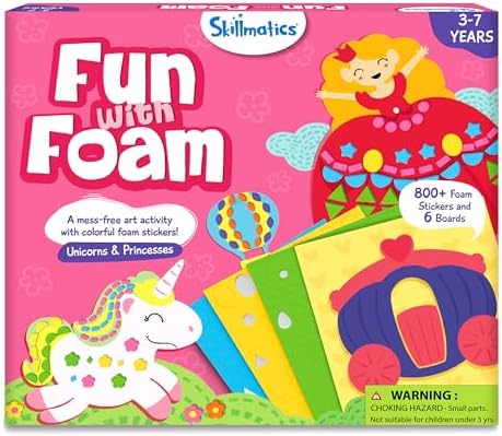 Skillmatics Foam Sticker Art Activity - Unicorns & Princesses, Mess-Free Fun for Kids, 800+ 3D Foam Stickers, DIY Felt Craft Kits, Gifts for Girls & Boys Ages 3, 4, 5, 6, 7