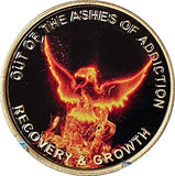 RecoveryChip Out of The Ashes of Addiction Color Phoenix Rising from Flames Sobriety Medallion