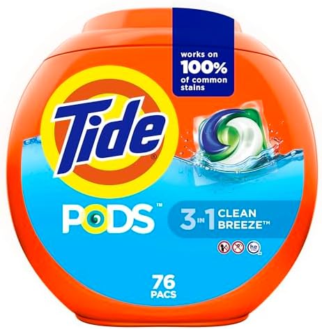 Tide PODS Liquid Laundry Detergent Soap Pacs HE Compatible 76 Count Powerful 3-in-1 Clean in one Step Clean Breeze Scent