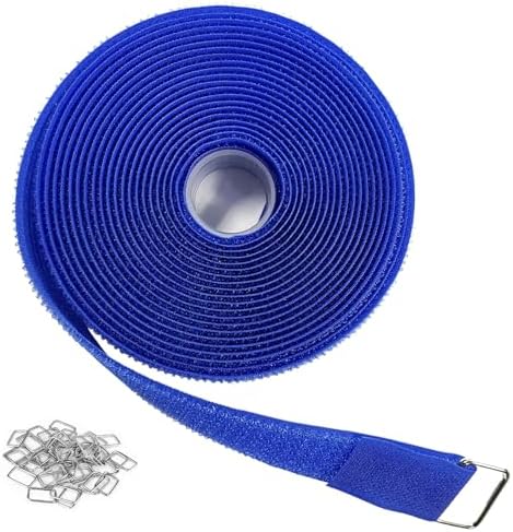 1"x16ft Hook and Loop Straps with 25 Metal Buckles, Adjustable Fastening Cable Straps, Cut-to-Length Cinch Strap, Reusable Nylon Securing Cord Ties for Organizer or Storage, 1 inch Wide,Blue