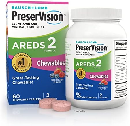 PreserVision AREDS 2 Eye Vitamin & Mineral Supplement, Contains Lutein, Vitamin C, Zeaxanthin, Zinc, Copper & Vitamin E, 60 Chewable (Packaging May Vary)