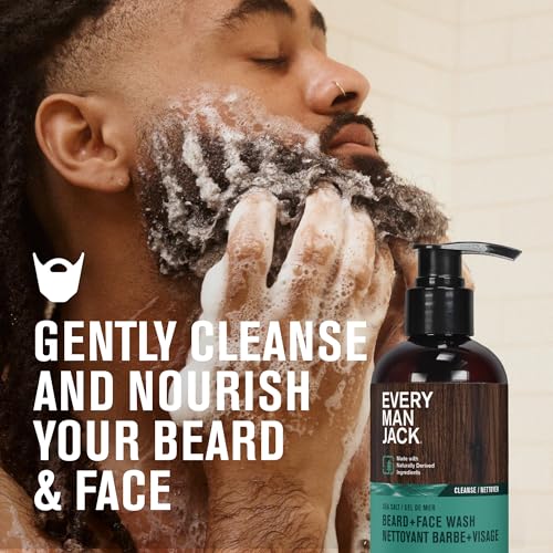 Every Man Jack Beard + Face Wash - Subtle Sea Salt Fragrance - Deep Cleans, Conditions, and Softens Your Beard and Skin Underneath - Naturally Derived with Coconut Oil, Glycerin, and Coconut - 6.7-fl oz (2 Pack)