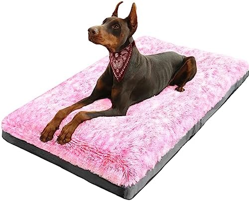 KISYYO XL Dog Bed Deluxe Cozy Plush Fixable Dog Kennel Beds for Crates Washable Dog Bed, 42 x 28 x 3 Inches, Pink