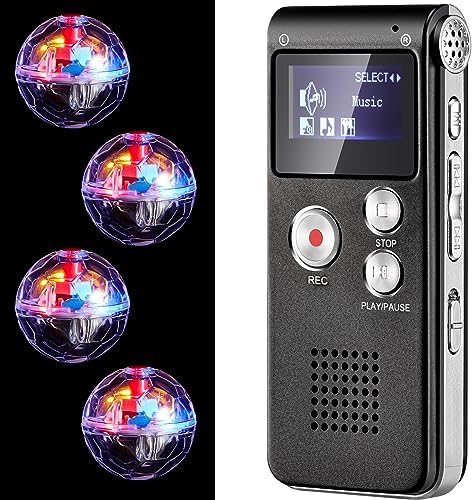 Dunzy 5 Pcs Ghost Hunting Kit Includes Digital Voice Recorders with 4 LED Cat Balls Motion Activated Cat Ball Toy Voice Activated Recorder with Playback for Pet Dog Animals(Black)