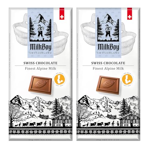 Milkboy Swiss Chocolate Bars - Premium Swiss Alpine Milk Chocolate - Smooth European Milk Chocolates Gift - Sustainably Farmed Cocoa - Gluten Free - 3 oz, Pack 2