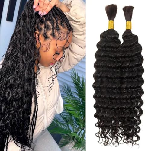 22 Inch Water Wave Bulk hair for Braiding 155g 2Bundle/Pack No Weft Water Wave Bulk hair for Braiding Micro synthetic Braiding Hair for Boho Braids Wet and Wave (,Natural Black #1B)