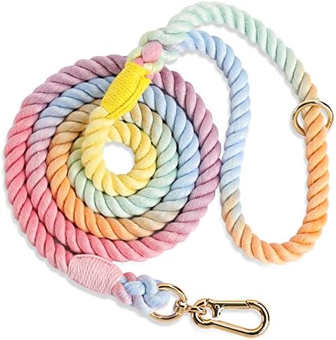 Handmade Braided Cotton Rope Leash with Heavy Duty Metal Clasp, Cute Wedding Dog Leash (Colorful Macaron, 6 FT)