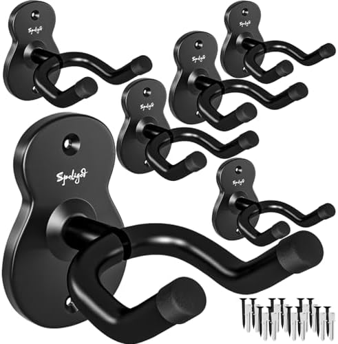 Guitar Wall Mount Hanger, 6 Pack Guitar Hanger for Wall, Black Metal Guitar Holder Rack Stand for Basses, Electric Guitar, Acoustic Guitar and Ukulele