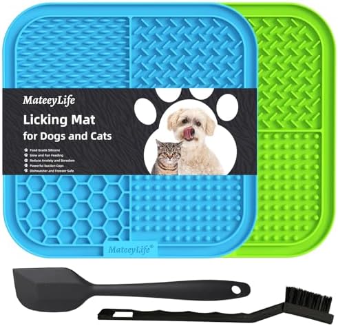 MateeyLife 2PCS Large Lick Mat for Dogs and Cats, Licking Mats for Dog Anxiety Relief, Cat Peanut Butter Lick Pad for Boredom Reducer, Dog Treat Mat Perfect for Bathing Grooming Blue&Green