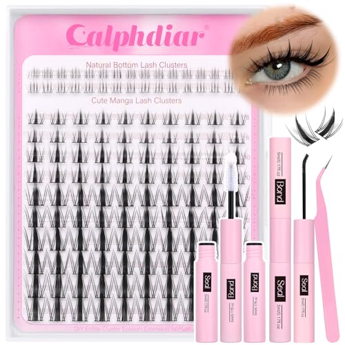 Fairy Lash Clusters Kit 8-16mm Manga Eyelash Clusters with 5-6mm Bottom Lashes C Curl Lash Extension Kit Spiky Anime Individual Lashes DIY Cluster Eyelash Extensions Kit Natural Thin Band Lash Kit