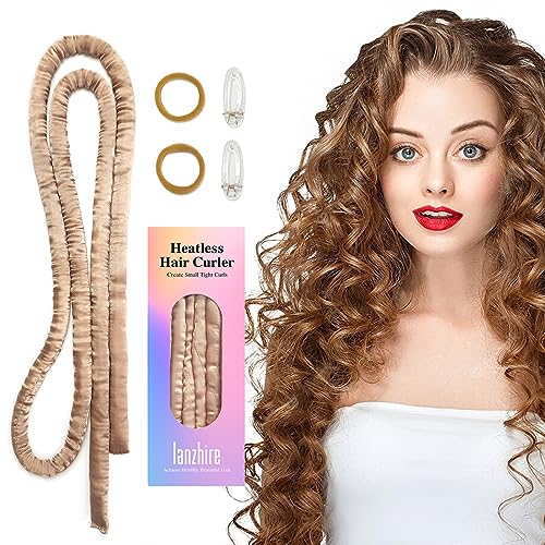 Lanzhire Heatless Curling Rod Headband for Long and Short Hair, No Heat Overnight Curls with Thin Curlers to Sleep In (Golden)