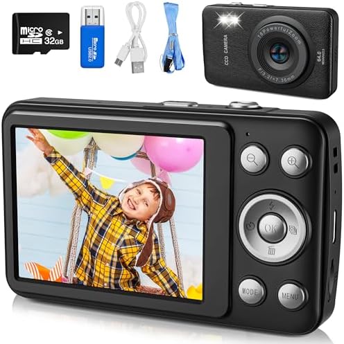 Kids Camera Toys for Boys Girls,Digital Video Camera Toys for Kids with MP3 Music Player and 32GB SD Card,Ideas Birthday Gifts for 4 5 6 7 8 9 10+ Years Old Little Girls and Boys(Black)