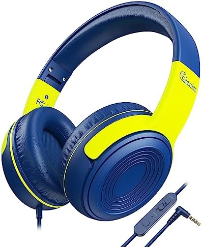 ELECDER Kids Headphones, S8 Wired Headphones for Kids with Microphone for Boys Girls, Adjustable 85dB/94dB Volume Limited, 3.5 mm Jack for School/Kindle/Smartphones/Tablet/Airplane Travel(Navy/Green)