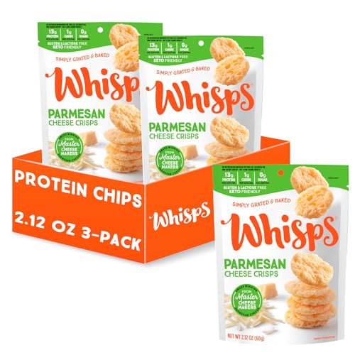 Whisps Cheese Crisps Parmesan Cheese | Protein Chips | Healthy Snacks | Protein Snacks, Gluten Free, High Protein, Low Carb Keto Food (2.12 Oz, 3 Pack)