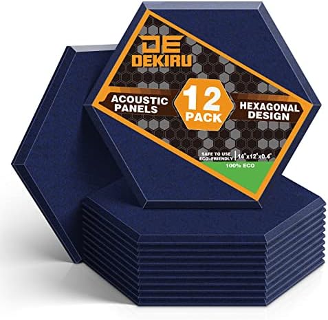 DEKIRU 12 Pack Acoustic Panels Hexagon Sound Proof Padding, 14 X 13 X 0.4 Inches Sound dampening Panel Used in Home & Offices (Dark Blue)