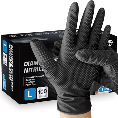 8 Mil Nitrile Gloves, Disposable Powder & Latex Free Heavy Duty Industrial Gloves Raised Diamond Texture for Mechanic