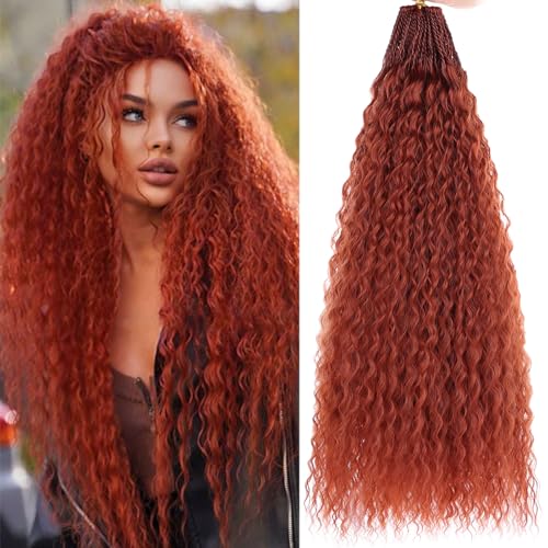 Xtrend Ginger Pre Looped Micro Brazilian Kinky Curly Crochet Hair 8 Packs 24 Inch Micro Curly Braiding Hair Extensions Synthetic Deep Wave For Mini Senegalese Twist Hair For Boho(30 Strands/Pack，350#)