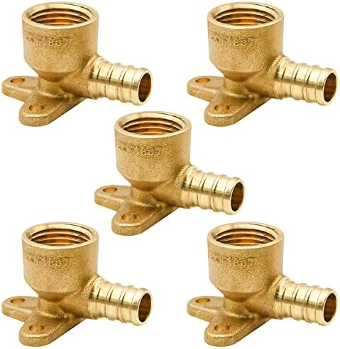 5 Pack Drop Ear Elbow Fittings, PEX 1/2" x 1/2" NPT Female Threaded Adapter Crimp Fitting, Brass, Full Port for PEX pipes in plumbing jobs (5 Pack)