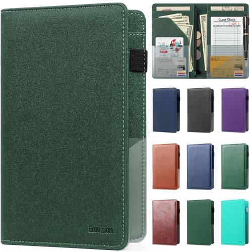 EcoVision Server Books for Waitress,Leather Waiter Book with Zipper Pocket, Server Booklet Restaurant Waitstaff Organizer, Serving Book Guest Check Book Holder Money Pocket Fits Server Apron
