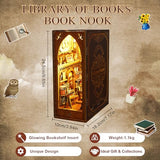 CRIOLPO Book Nook Kit - DIY Dollhouse Booknook, Book Nook Miniature Kit for Bookshelf Insert Decor Crafts for Adults Teen Halloween, 3D Wooden Puzzle Bookends with Sensor Led Light