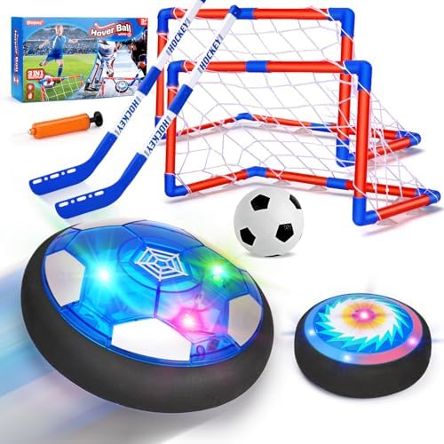 3 in 1 Hover Soccer Ball Toddler Hockey Set with LED Lights - Indoor Toys for Boys 4-8