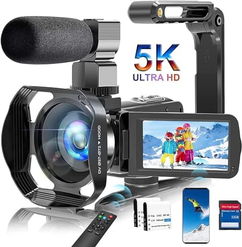 5K Camcorder Video Camera Ultra 64MP WiFi Camcorder 18X Digital Zoom with IR Night Version Vlogging Camera 3.0" LCD Touch Screen with Microphone, Lens Hood, 32 GB SD Card and Remote Control