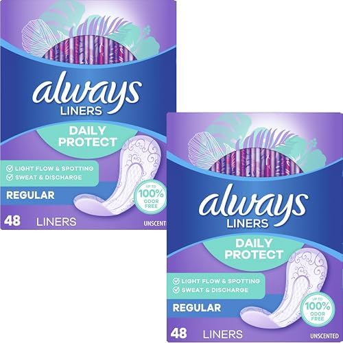 Always Radiant Pantyliners, Regular, Unscented, 48 Count, 2 Pack. (Includes 96 Pantiliners Total.)