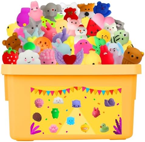 Kawaii Squishies, Mochi Squishy Toys Bulk 130 Pack for kids 4-8 8-12 Boys Girls Fidget Sensory Toys for Anxiety School Party Favors Birthday Gift Goodie Bag Christmas Animals Stocking Stuffers