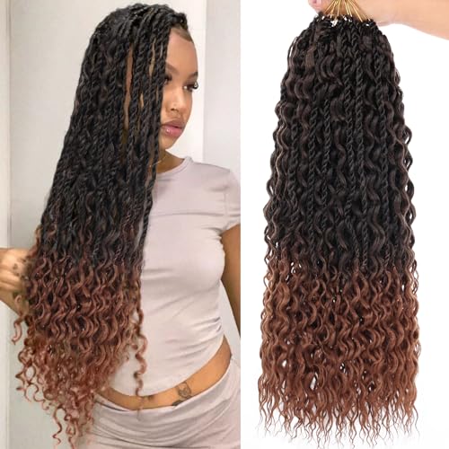 9 Packs 18 Inch Boho Island Twist Crochet Braids Ombre Brown Senegalese Twist Crochet Hair with Curls Pre-Looped Bohemian Twist Crochet Braids for Black Women Synthetic Braiding Hair T30#