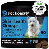 Pet Honesty Omega SkinHealth chews for Dogs, salmon oil, Omega 3 Fish Oil, Krill, Spirulina, Omega-3, Alaskan salmon oil, Healthy Skin & Coat, Itchy Skin, Dog Allergies, May Reduce Shedding (90 Count)