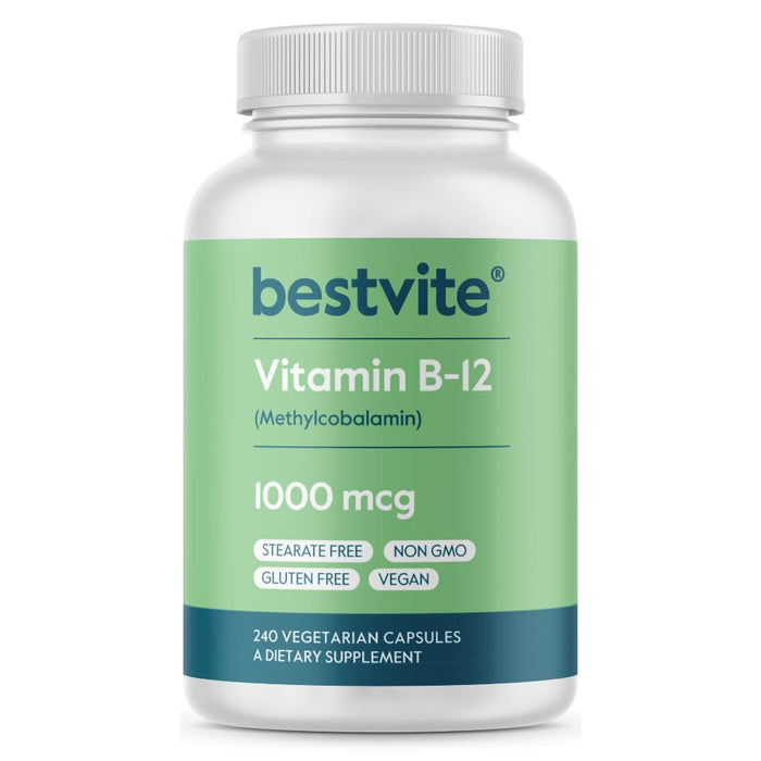 BESTVITE Vitamin B12 (Methylcobalamin) 1000mcg (240 Vegetarian Capsules) (Methyl B12) - No Stearates - Vegan - Non GMO - Gluten Free