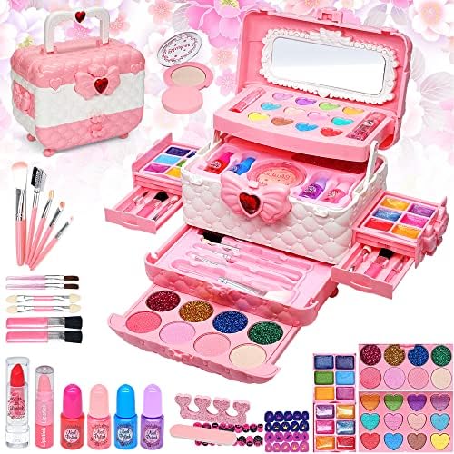 Kids Makeup Kit for Girl - Kids Makeup Kit Toys for Girls,Play Real Makeup Girls Toys,Washable Make Up for Little Girls,Non Toxic Toddlers Cosmetic for Children Age 3-12 Years Old,Teen (Pink)