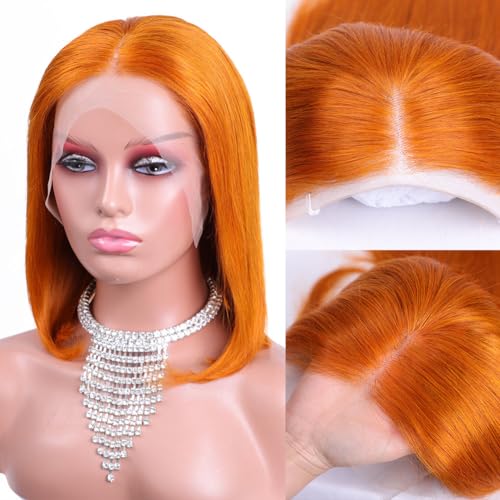Flady Ginger Orange Bob Wig Human Hair 13x4 HD Lace Front Wigs Human Hair Pre Plucked with Small Knots 150% Density 350# Colored Lace Frontal Bob Wigs Straight Bob Wigs for Black Women 12 inch