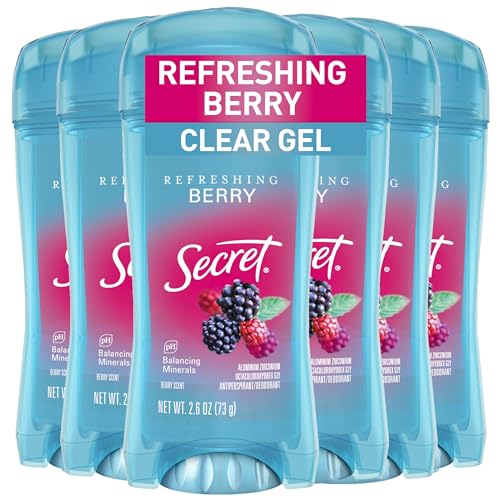 Secret Fresh Antiperspirant and Deodorant for Women, 48hr Freshness, Sweat & Odor Protection, PH Balancing Minerals, Clear Gel, Berry Scent 2.6 oz (Pack of 6)