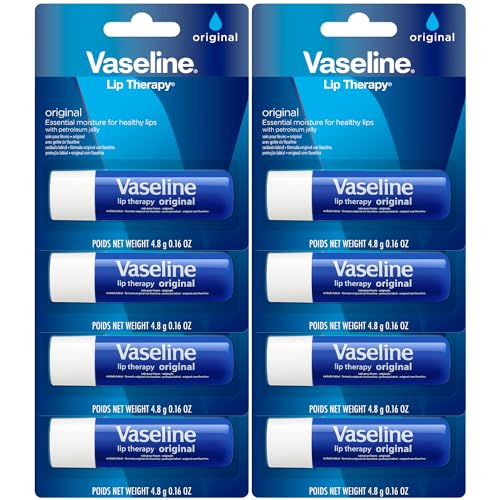 Vaseline Lip Therapy Original 8-Pack – Moisturizing Lip Balm for Very Dry Lips, 0.16 Oz Ea