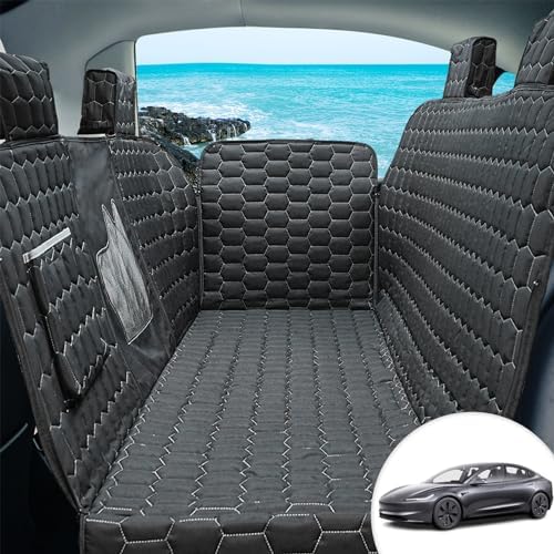 Dog Seat Covers for Back Seat, Car Seat for Tesla Model 3, 100% Waterproof Pet Seat Cover Protects from Scratches, Scuffs, Dog Hammock with Mesh Window & Headrest Protection