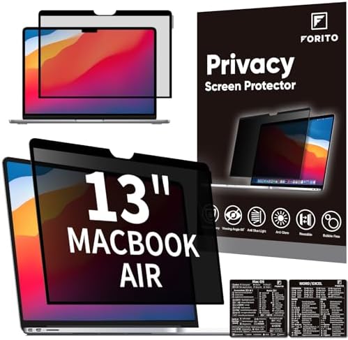 F FORITO Laptop Privacy Screen Compatible with Macbook Air 13 Inch(2018, 2019, 2020, 2021, M1), Removable Anti Blue Light Crystal Clear Computer Privacy Screen Protector