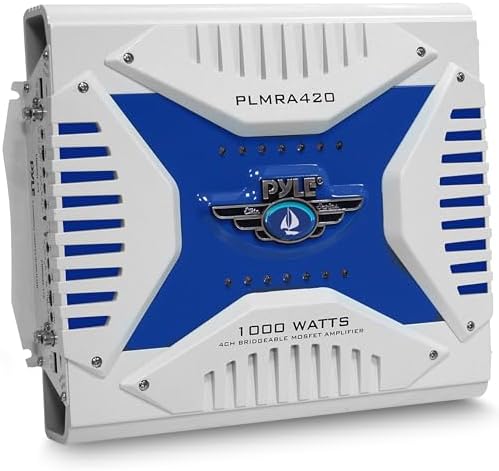 Pyle Hydra Marine Amplifier - Upgraded Elite Series 1000 Watt 4 Channel Bridgeable Amp Tri-Mode Configurable, Waterproof, MOSFET Power Supply, GAIN Level Controls and RCA Stereo Input - PLMRA420