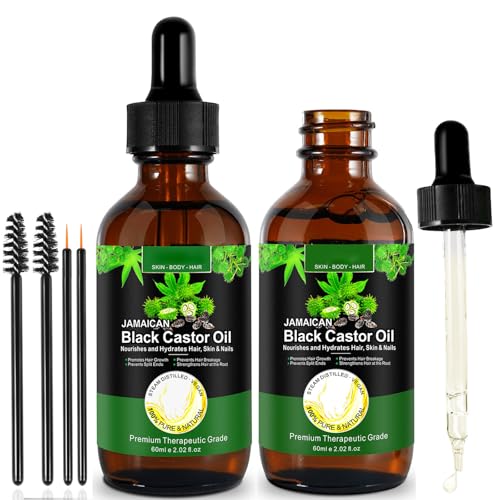 Jamaican Black Castor Oil One Single Ingredient 100% Pure Cold Pressed Castor Oil,Stimulate Thicker Fuller Hair Eyelashes Eyebrows Growth Serum,Scalp Face Body Skin Nail Moisturizer for Unisex