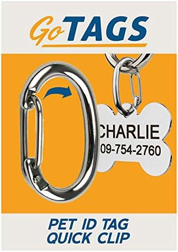 GoTags Pet ID Dog Tag Clip, Strong Durable Dog and Cat Tag Connector, Quick Clip to Pet Collars, Easy Upgrade for Split Ring, Mini Carabiner Made of Stainless Steel, Pack of 3
