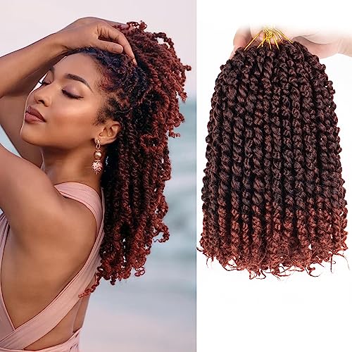Leeven 8 Packs 10 Inch Ombre Ginger Passion Twist Hair for Women Copper Red Bomb Pre Twisted Water Wave Crochet Braids Hair Pre Looped Curly Bohemian Synthetic Braiding Hair Extensions 12 Strands/Pack