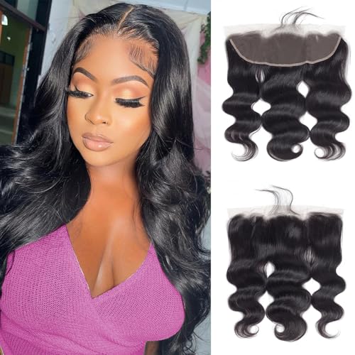 13x4 Lace Frontal Human Hair 10 Inches Body Wave Human Hair Frontal Can be Curly and Dyed 100% Human Hair Lace Frontal With Baby Hair(10Inches Natural Black)