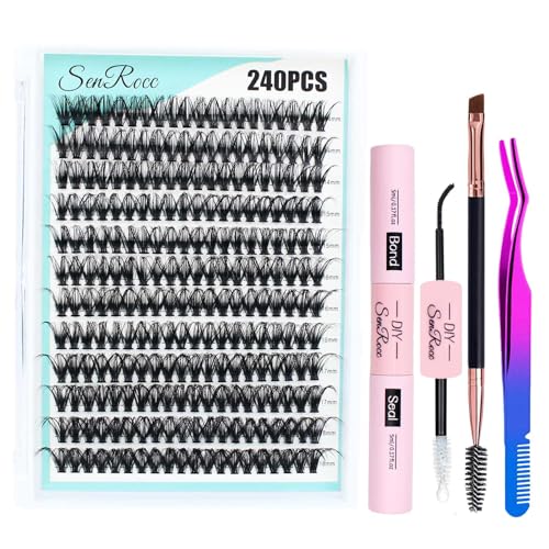 DIY Lash Extension Kit 240pcs Individual Lashes Cluster Eyelash Extension Kit 14-18mm 40D Lash Clusters with Lash Bond and Seal and Lash Applicator for Lash Extension (KIT 40D-0.07D-14-18)