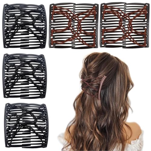 5 Pieces Stretchy Magic Hair Comb Adjustable Elastic Comb Hair Clip for Women Girls No Crease Hair Pins Vintage Hair Bun Maker Hair Accessories for Curly Thick Wavy Hair Ponytail